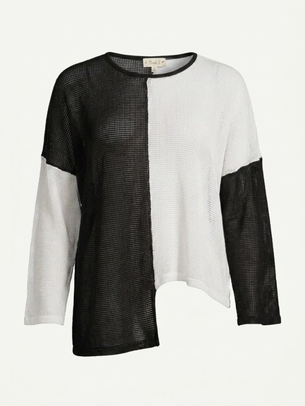 Bodil Net Hi-Lo Boxy Top Black White Colorblock OS